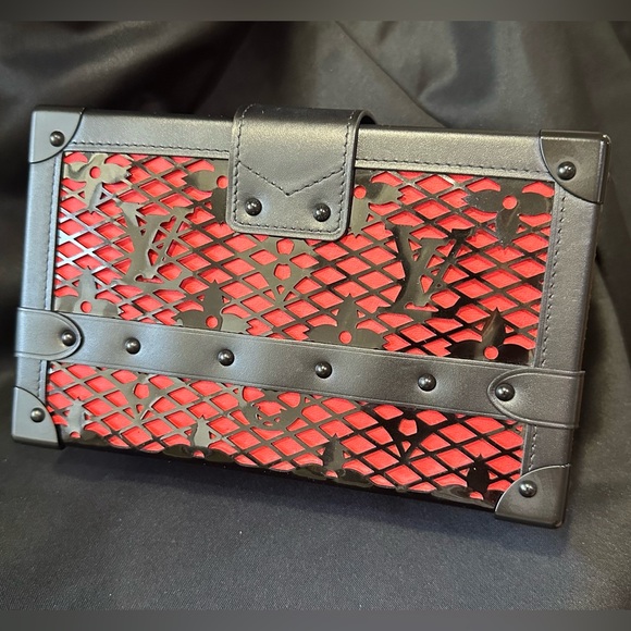 Louis Vuitton Petite Malle Red Black Leather Black Hardware RARE - Picture 3 of 12